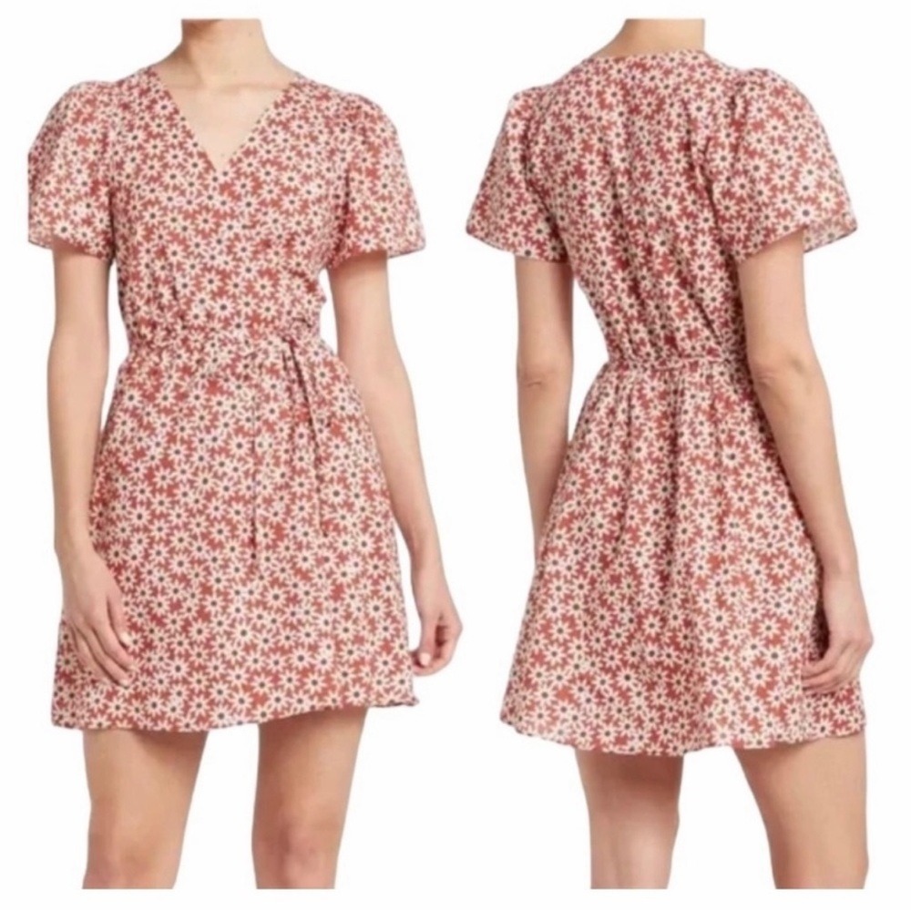 Madewell Packed Picnic Mini Wrap Dress in Falling Daisies Russet Floral Size XXS